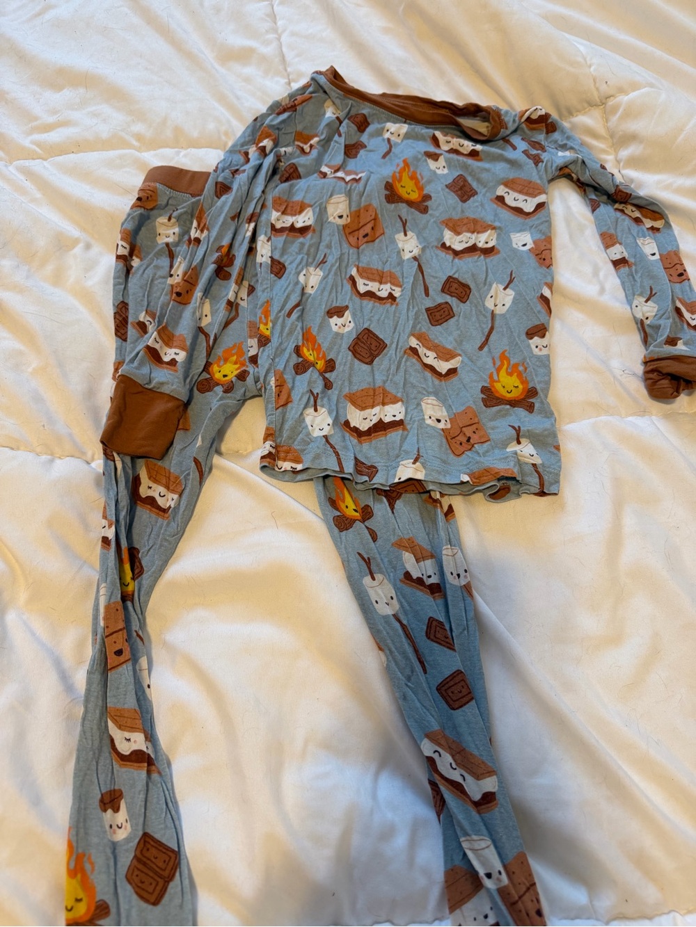 Little Sleepies Blue S'mores Print Pajama Set with Brown Trim